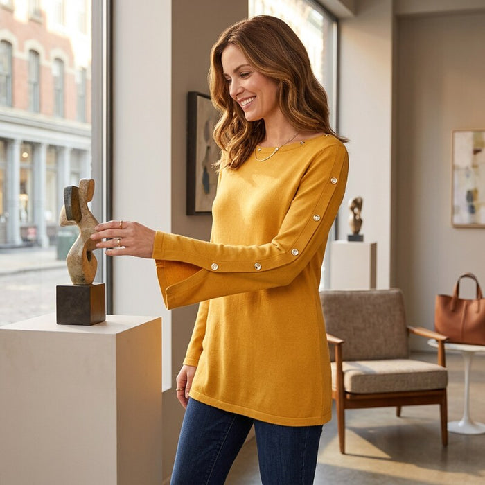 Alfani Womens Embellished Jewel Neck French Gold Sweater Size PS by Vanessa Jane