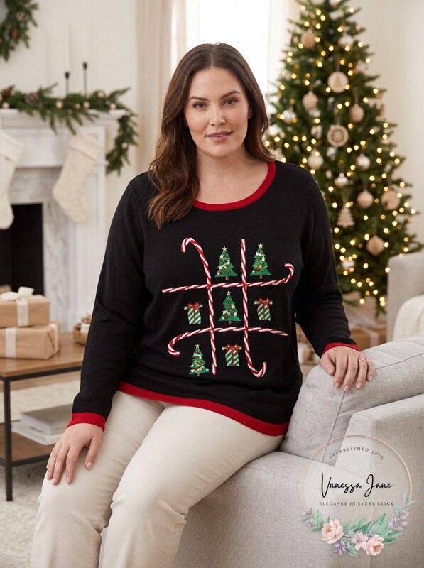 Karen Scott Women's Plus Candy Canes Holiday Party Christmas Sweater, Size 1X by Vanessa Jane