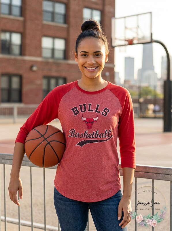 NBA Chicago Bulls Womens Premium Triblend 3/4 Sleeve/Red/XL by Vanessa Jane