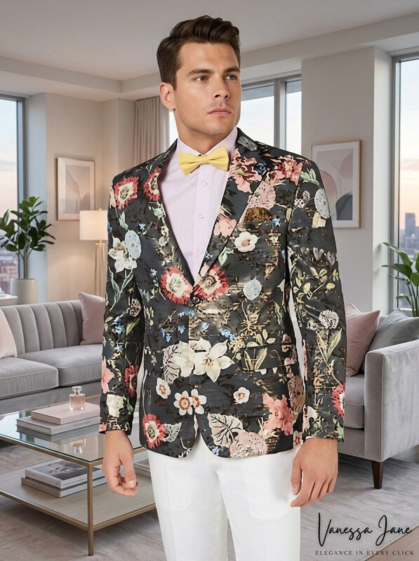 Tallia Mens Slim-Fit Floral Jacquard Blazer, Size 38S by Vanessa Jane