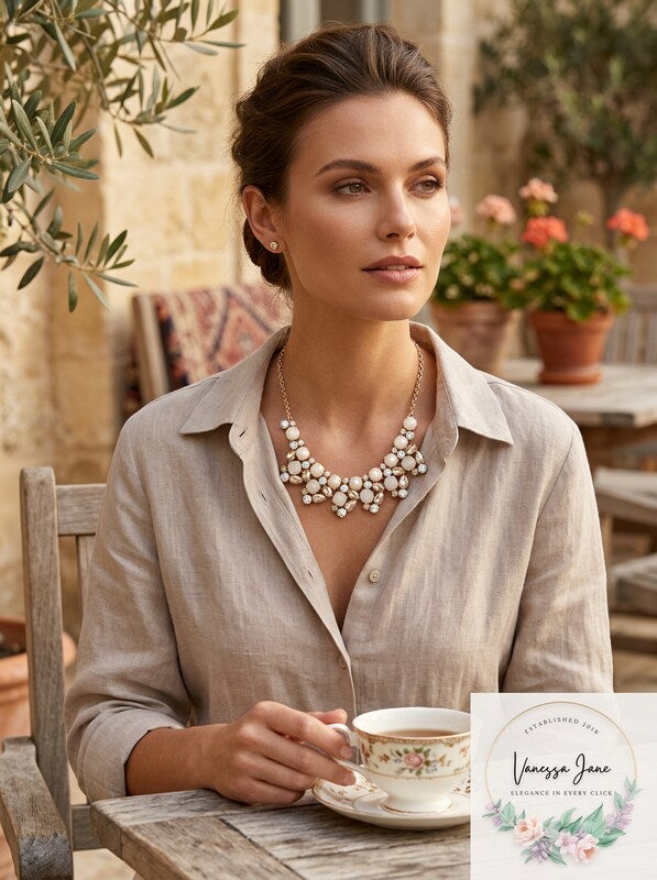 Inc Gold-Tone Stone and Glass Multi-Cluster Statement Necklace by Vanessa Jane