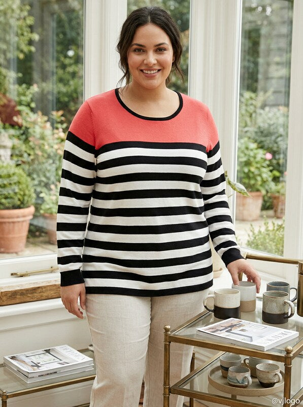 Calvin Klein Plus Size Colorblocked Striped Sweater, Size XL by Vanessa Jane