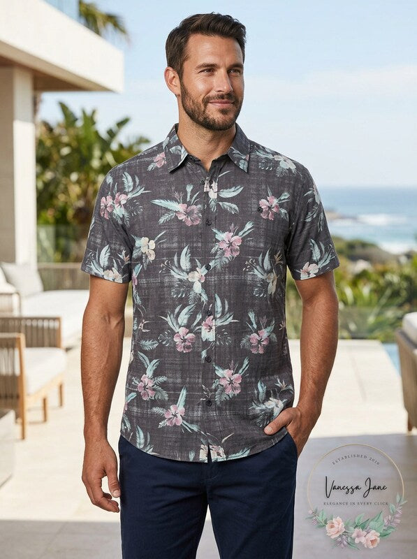ONeill men's Fiiore Floral Print Short Sleeve Button-up Shirt, Size Small by Vanessa Jane