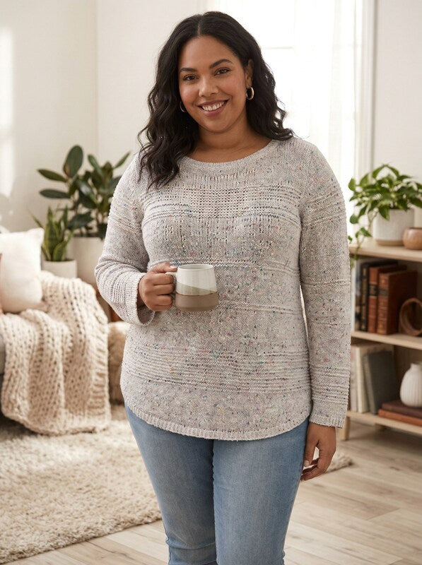 Style & Co Plus Size Textured-Stripe Confetti Sweater, White, Size 3X by Vanessa Jane