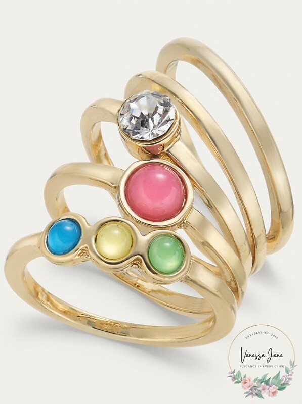 I.n.c. Gold-Tone 5-Pc. Set Crystal and Stone Stack Rings by Vanessa Jane
