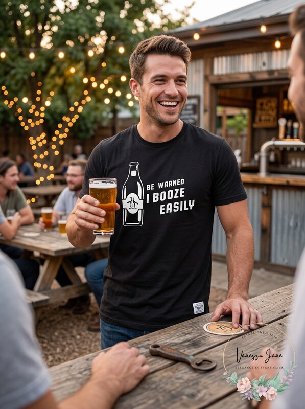 Original Penguin Mens T-Shirt Be Warned I Booze Easily, Size XL by Vanessa Jane
