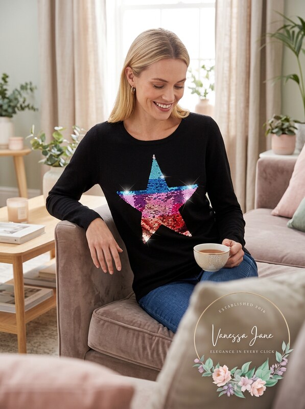 INC Sequin Star Sweater, Size M by Vanessa Jane