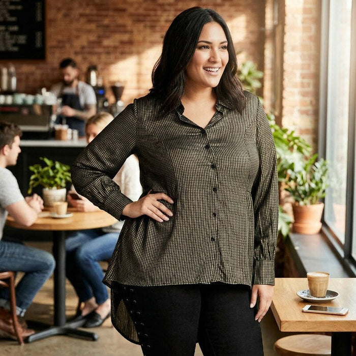 City Chic Plus Size Autumn Spell Button-Up Top, Size 16 by Vanessa Jane