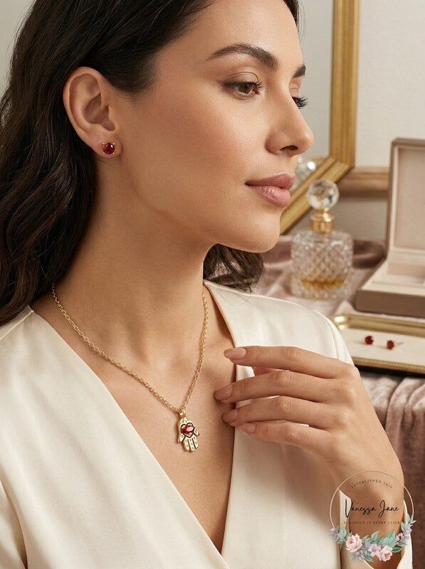 Rachel Rachel Roy Gold-Tone Red Crystal Stud Earrings & Pendant Neckle by Vanessa Jane