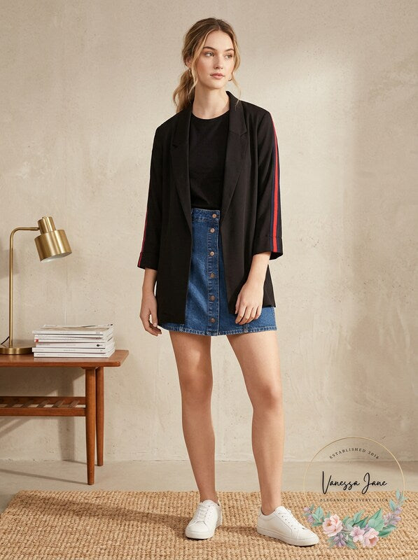 Almost Famous Juniors Stripe-Sleeved Jacket, Size Medium by Vanessa Jane