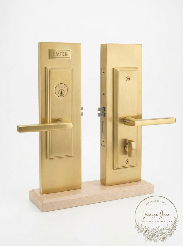 Emtek Mormont Single Cylinder Entry Set Replacement Sideplates, LH/Satin Brass by Vanessa Jane