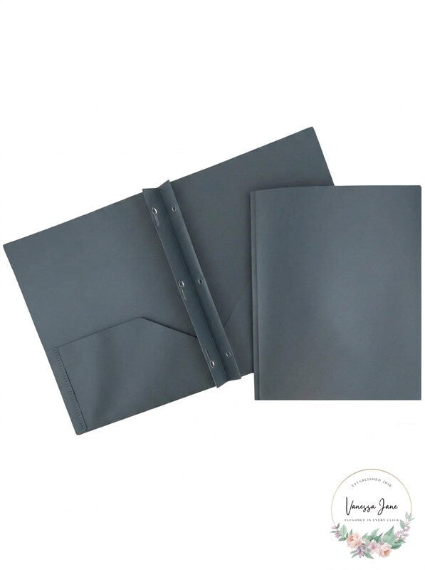 JAM Paper Plastic 2 Pocket Folders with Prongs Grey 6 Pack Durable POP Fold by Vanessa Jane
