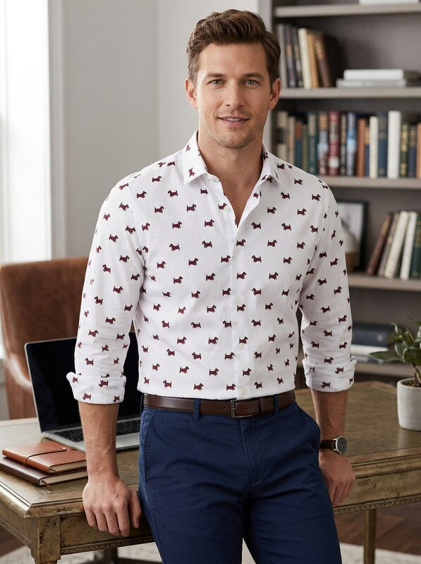 Bar Iii Mens Slim-Fit Stretch Scottie Print Dress Shirt, Size Small by Vanessa Jane