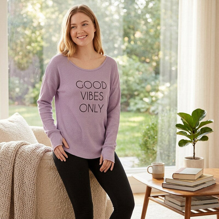 Ideology Good Vibes Strappy-Back Long-Sleeve T-Shirt, Size Medium by Vanessa Jane