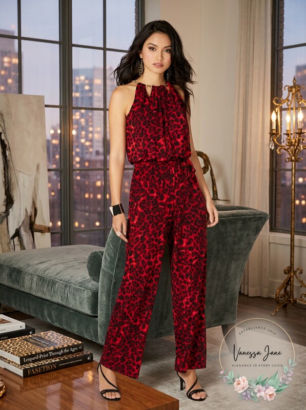 Thalia Sodi Cheetah-Print Chain-Neck Jumpsuit, Size Small by Vanessa Jane