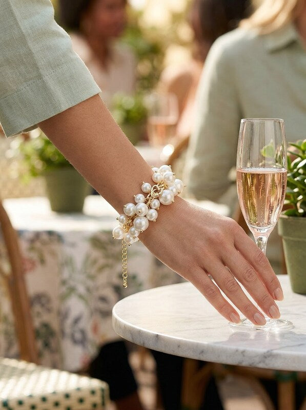 Thalia Sodi Gold-Tone Shaky Imitation Pearl Link Bracelet by Vanessa Jane
