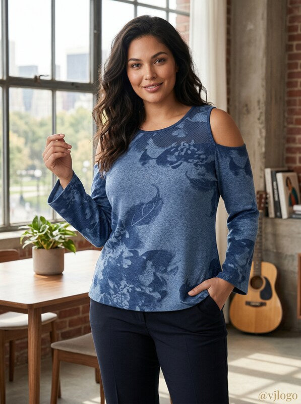 INC International Concepts Cotton Printed Cold Shoulder Sweater, Size XXL by Vanessa Jane