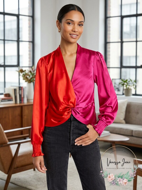 Aqua Color Blocked Twist Front Top, Size Small by Vanessa Jane