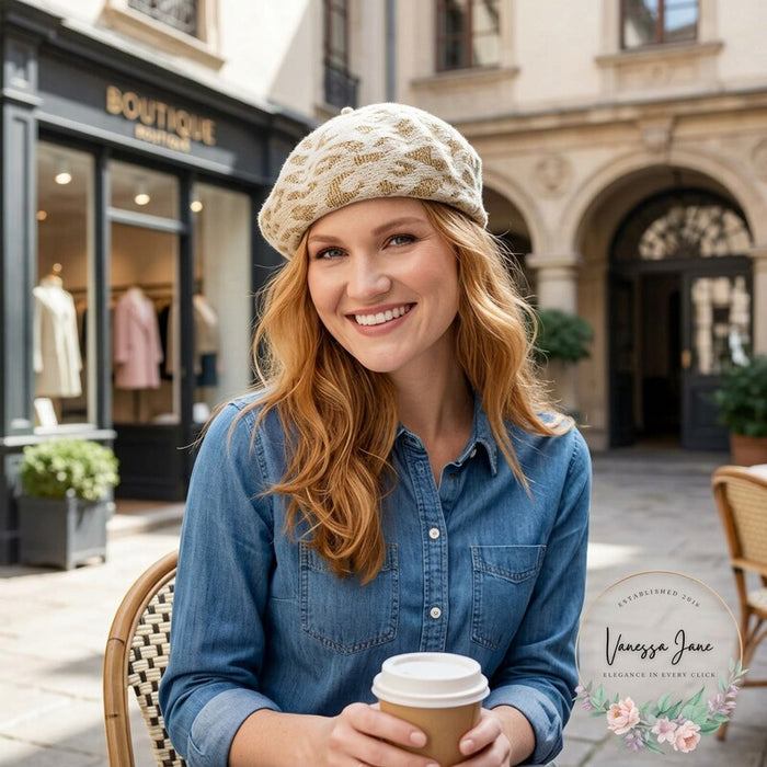 I.N.C. Metallic Animal-Print Knit Beret by Vanessa Jane