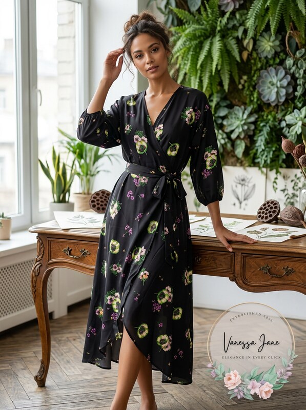 LuLaRoe Kimono Sheer Black/Floral Coverup Cardigan, Size Medium by Vanessa Jane