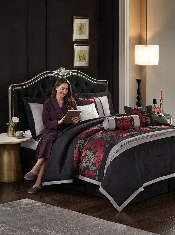 Nanshing Lincoln 7-Piece Comforter Set, Black, California King Bedding by Vanessa Jane