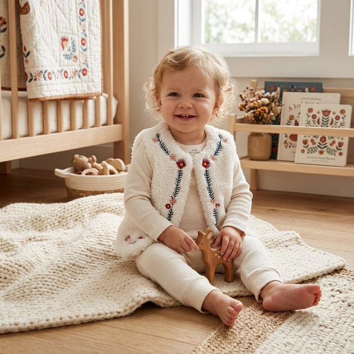 First Impressions Girls Embroidered Faux Fur Vest, Size 3 by Vanessa Jane