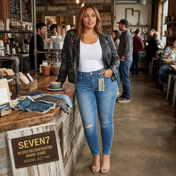 Seven7 Plus Size Rocker Deconstructed Skinny Jeans, Womens, Size 14W by Vanessa Jane