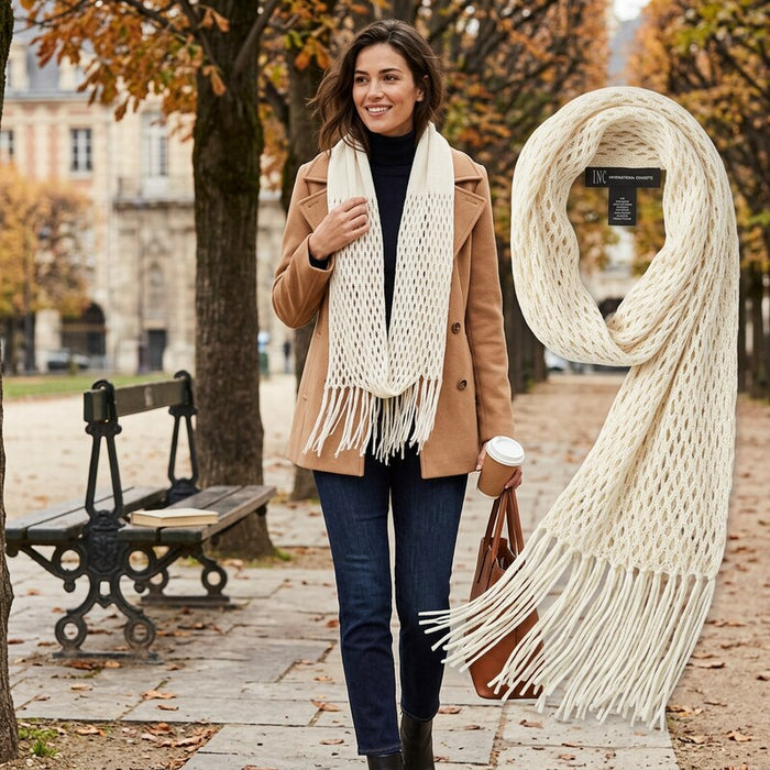 INC International Concepts Infinity Scarf IVORY Fringe Knit by Vanessa Jane
