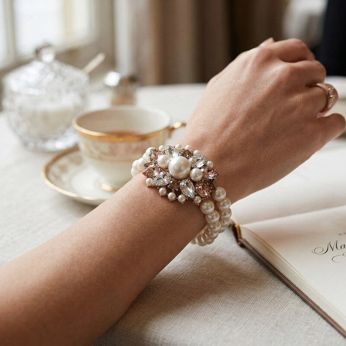Charter Club Gold-Tone Crystal, Stone & Imitation Pearl Double-Row Bracelet by Vanessa Jane