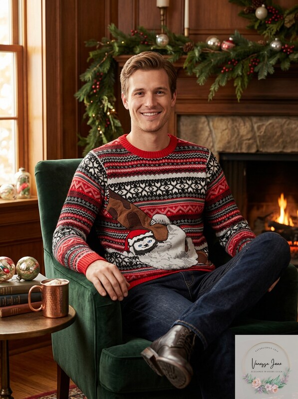 Blizzard Bay Mens Sloth Tree Ugly Christmas Sweater, Red/Grey/Black, Size XL by Vanessa Jane