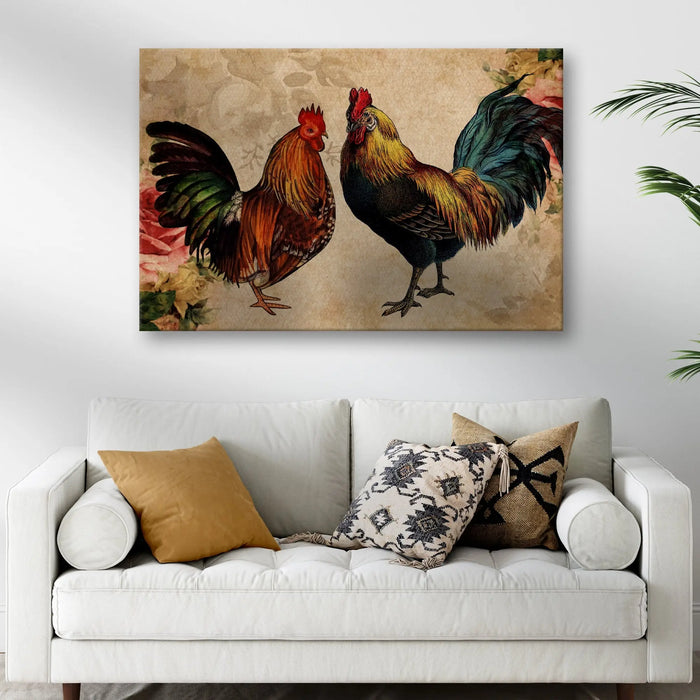 Retro Rooster Chicken Canvas Wall Art by Tailored Canvases