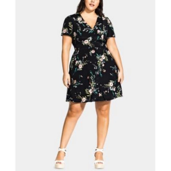 City Chic Plus Floral Button-Front Dress, Size XXL by Vanessa Jane