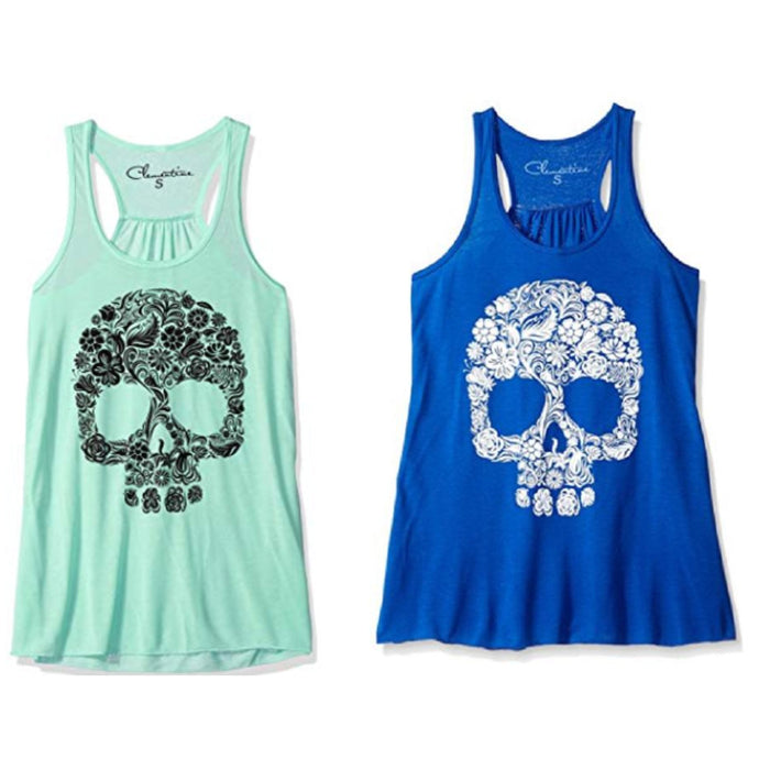 Clementine Womens Floral Skull Graphic Racerback Tank Top by Vanessa Jane