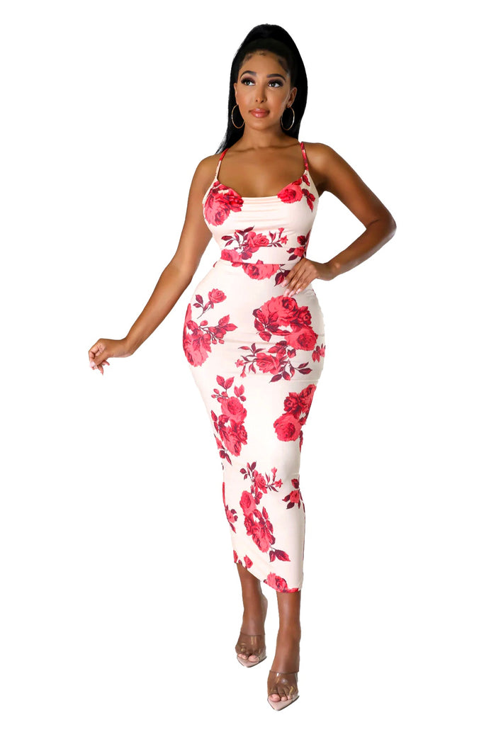 Rose Pattern Criss Cross Back Dress by The House of Stylez