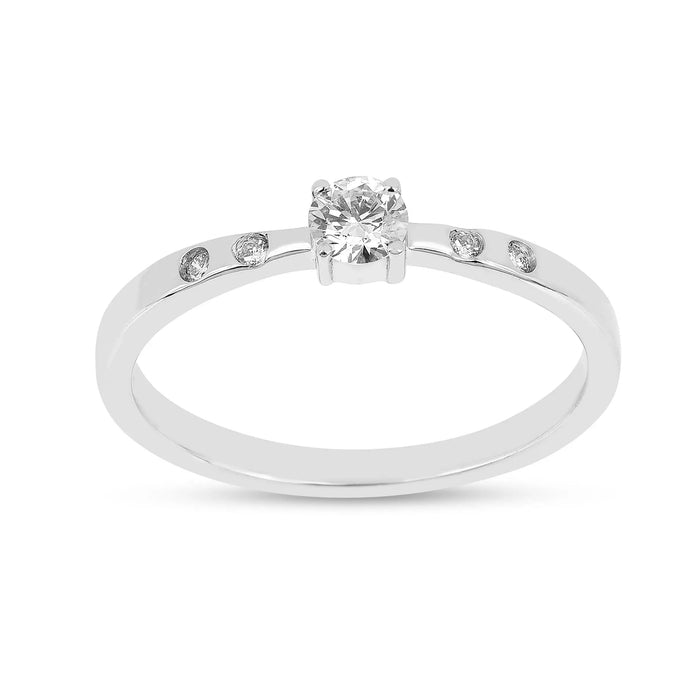 Round White Lab Diamond Prong Sterling Silver Solitaire Ring by Fine Color Jewels