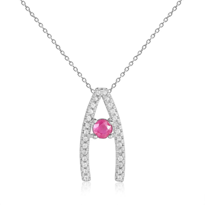 Ruby Letter "A" Round Shaped Necklace by Fine Color Jewels