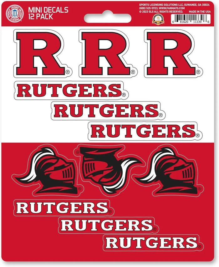 Rutgers University Scarlet Knights 12-Piece Mini Decal Sticker Set, 5x6 Inch Sheet, Gift for football fans for any hard surfaces around home, automotive, personal items by Fielders Choice