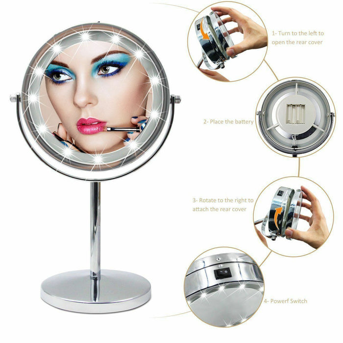 VANDORA Lighted Makeup Mirror, 13 In Circular Double-Sided Rotating Mirror by Vanessa Jane