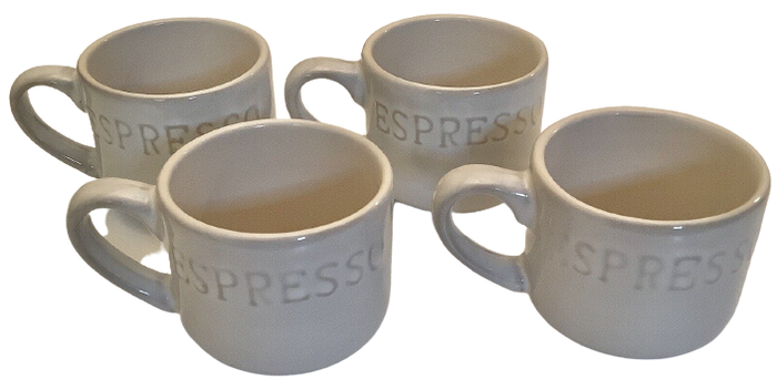 Belle Maison Espresso Coffee Cups with the word “ESPRESSO” Embossed by Vanessa Jane