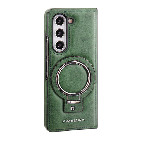 Luxury Leather Magnetic Case with Stand for Samsung Galaxy Z Fold 7/6/5/4/3 Black by Merch Section
