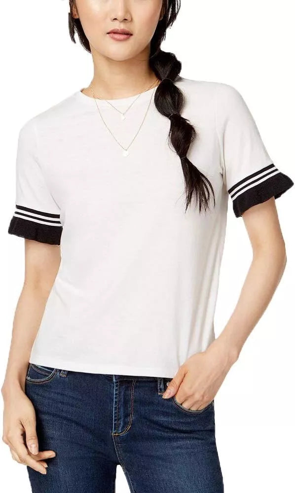 Self Esteem Juniors Contrast Stripe Ruffle-Sleeve T-Shirt by Vanessa Jane