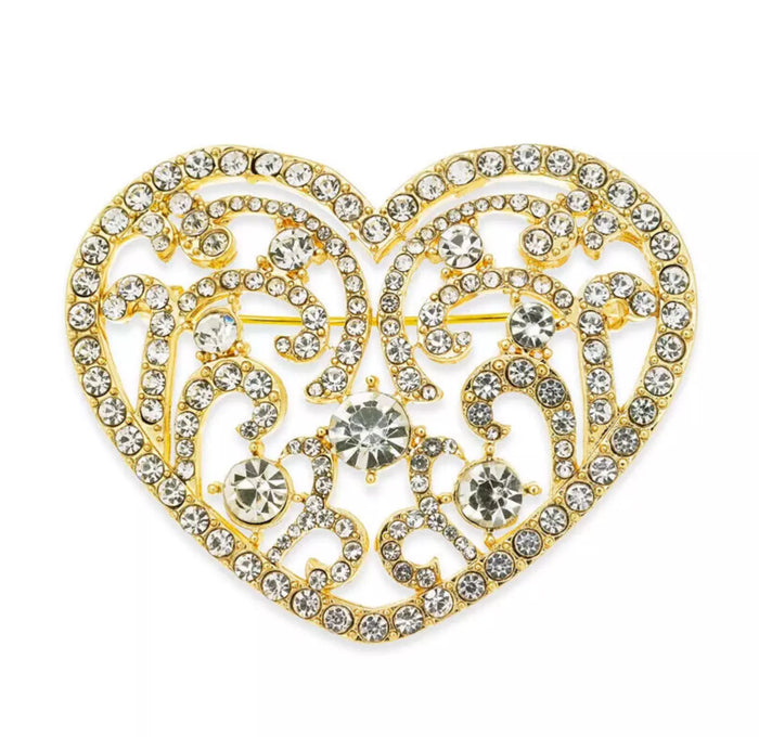 Holiday Lane Gold-Tone Crystal Filigree Heart Pin by Vanessa Jane