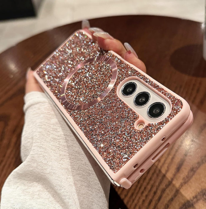 Bling Glitter Magnetic Shockproof Hard Rugged Case for Samsung Galaxy Z Fold 7/6/5/4/3 by Merch Section
