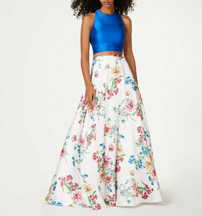 City Studios Juniors 2-Pc. Satin & Floral-Print Gown by Vanessa Jane