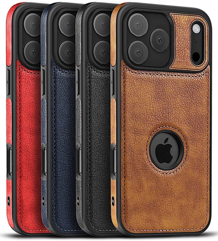 Air Slim Luxury Leather Case Cover for iPhone 17 16 15 14 Plus 13 12 Pro Max Black by Merch Section