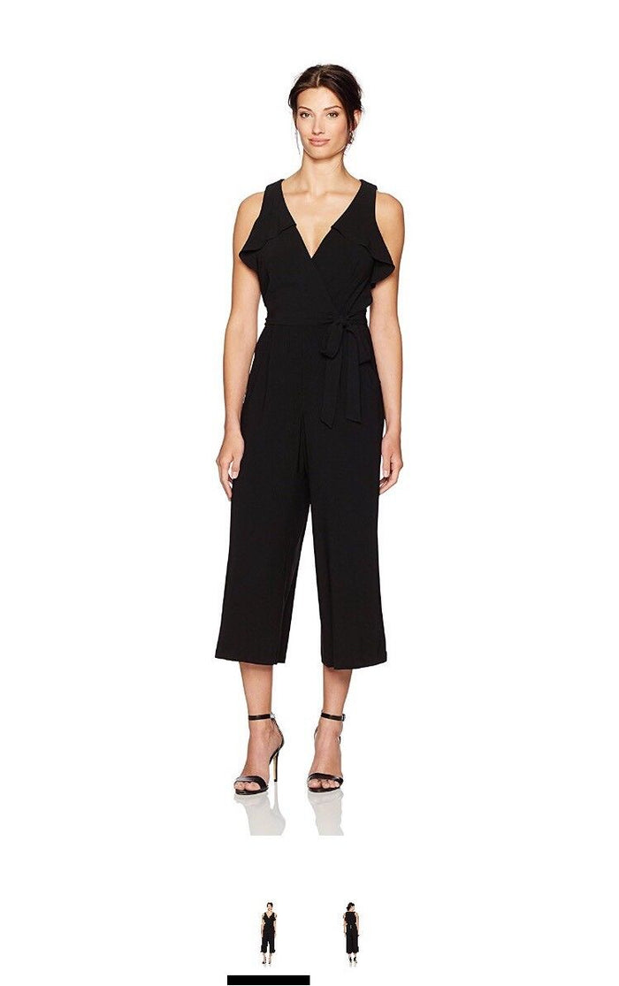 Julian Taylor Women's Solid Belted Jumpsuit, Black, Size 16 by Vanessa Jane