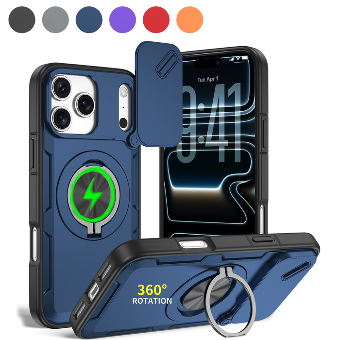 Magnetic Ring Stand Case with Camera Cover for iPhone 17 16 15 14 13 12 Pro Max Black by Merch Section