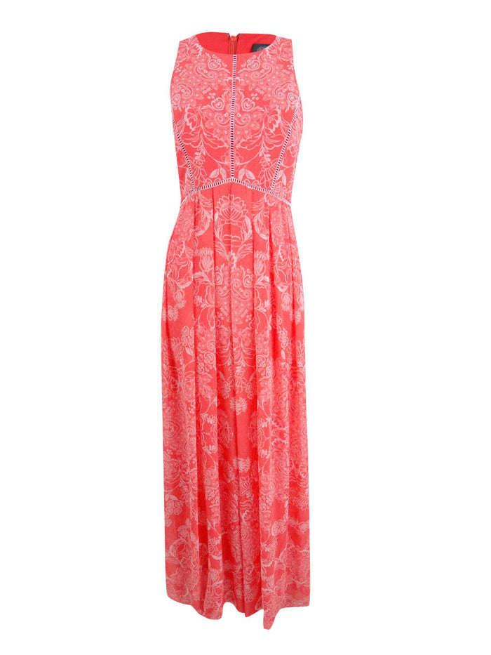 Vince Camuto Women's Printed Chiffon Maxi, Coral/Ivory, Size 6 by Vanessa Jane
