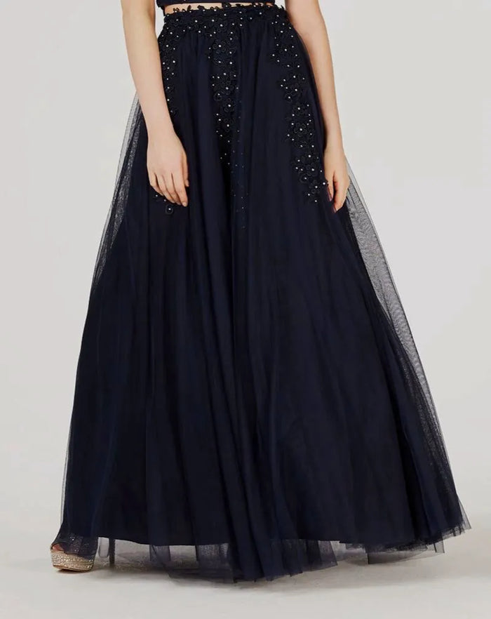 Say Yes To The Prom Juniors Blue Rhinestone Appliqué Growth Skirt Size 7 by Vanessa Jane