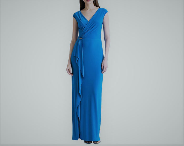 Lauren Ralph Lauren Ruffle-Trim Jersey Gown – Bondi Blue, Size 8 by Vanessa Jane